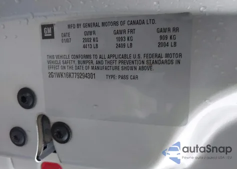 2007 Chevrolet Monte Carlo Lt z USA, uszkodzony, nr VIN 2G1WK16K779294301